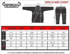 Viking Kids Ultra Light 2.0 BJJ Gi - MMA Factory 17 Viking Kids Ultra Light 2.0 BJJ Gi - MMA Factory -Boxing Equipment Store VIKING KIDS GI SIZE CHART